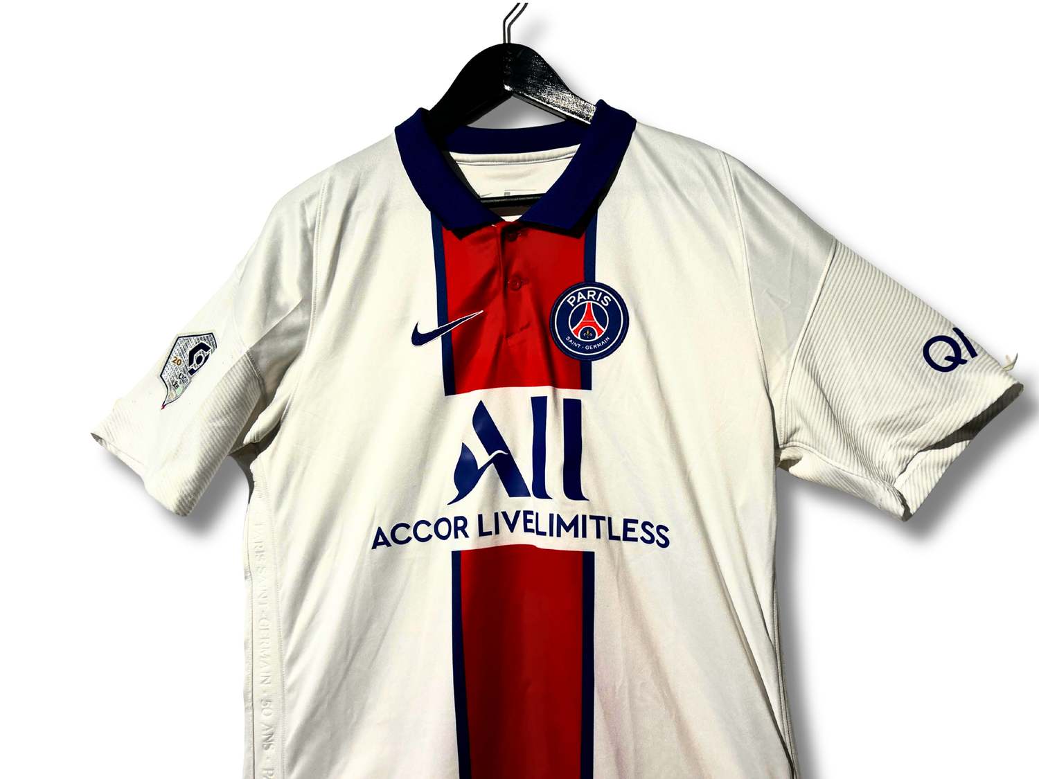 Maillot PSG extérieur blanc 2020-2021 bande Hechter taille L